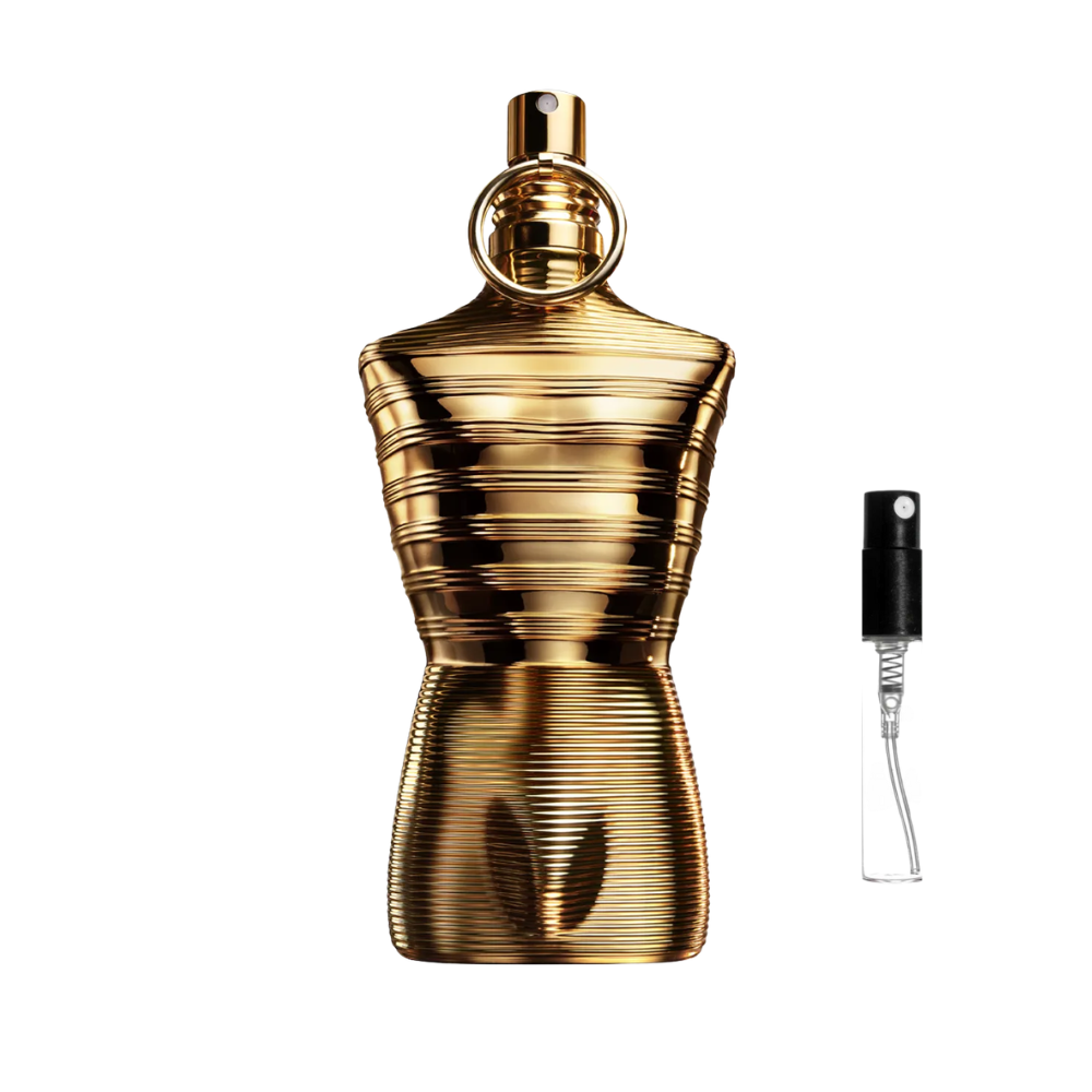 Jean Paul Gaultier Le Male Elixir Absolu – odlewka perfum męskich z nutami śliwki, cynamonu, kardamonu, bergamotki, lawendy, davany, bylicy, fasolki tonka, benzoesu, ambrette, paczuli i labdanum.