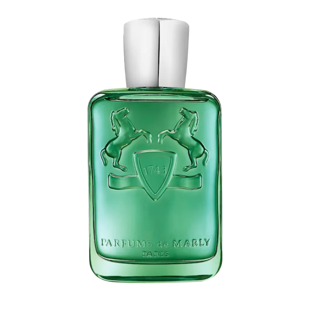 Flakon perfum Parfums de Marly Greenley z nutami bergamotki, mandarynki, zielonego jabłka, petitgrainu, ambroksanu, drewna bursztynowego i cedrowego – świeży zapach unisex.