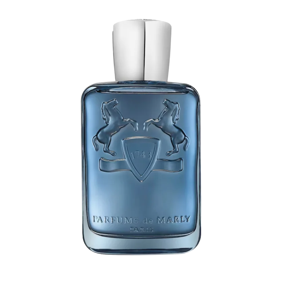 Flakon perfum Parfums de Marly Sedley z nutami bergamotki, zielonej mięty, pomarańczy, geranium, lawandynu, sosny, drzewa sandałowego, ambroksanu i białych piżm.
