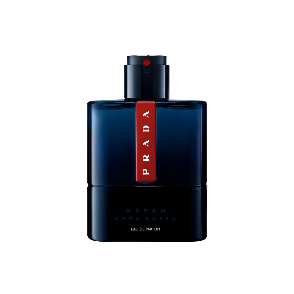 Flakon perfum Prada Luna Rossa Ocean z nutami bergamotki, różowego pieprzu, lawendy, irysa, zamszu, szafranu, wetywerii, paczuli i karmelu.